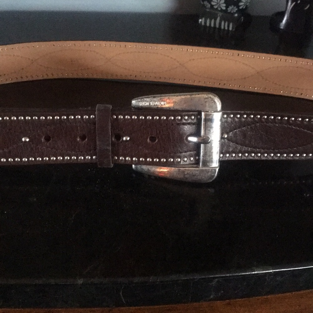 Michael Kors LG brown leather silver studded 42”belt
